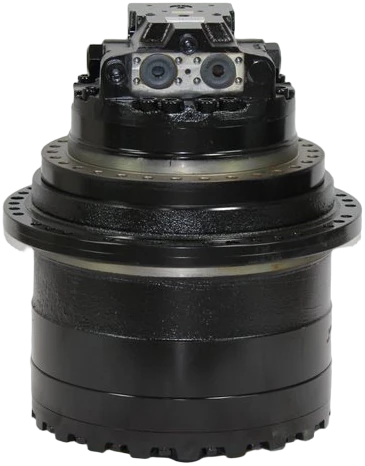 A complete DYCO final drive: travel motor, planetary reduction and sprocket-tooth carrier.