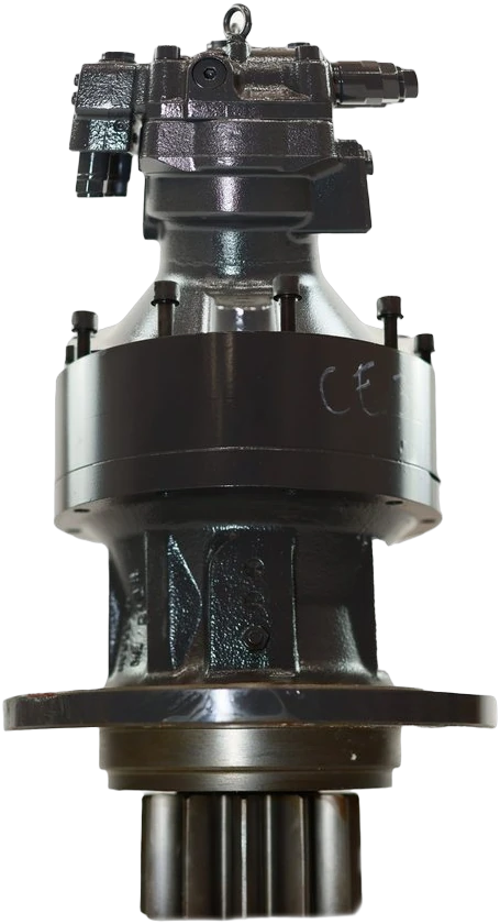 A DYCO swing drive: motor, reduction housing and splined output shaft.