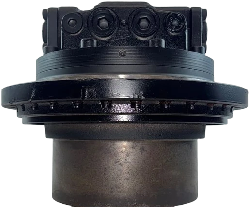 A DYCO travel motor on its mounting flange, output hub below.